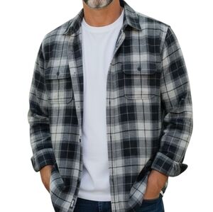 Wallin & Bros. Men's Wool Blend Flannel Shirt - Gray Plaid - Size L